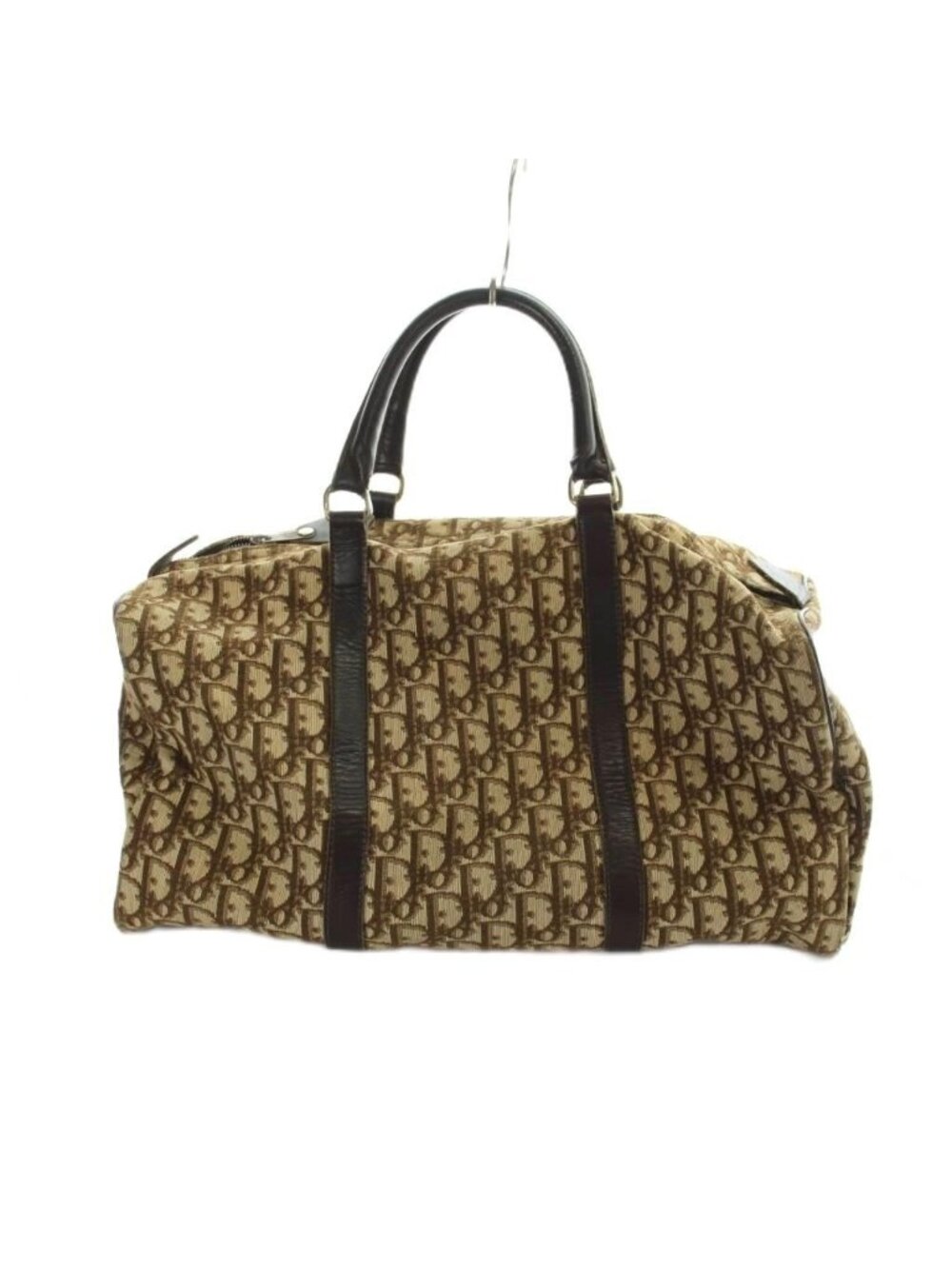 Dior Vintage Boston Bag Trotter Pattern Logo Leather Canvas Brown